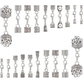 PH PandaHall 20 Sets 10 Styles Leather Cord End Caps Alloy Cord End Caps with Lobster Clasp End Tip with Loop Ring Connector for DIY Crafts Jewelry Making Findings Necklace Bracelet Anklet