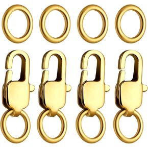 4PCS Bracelet Extender Gold 18k Necklace Clasps and Closures Bracelet Clasps and Closures with Closed Jump Rings, Lobster Claw Clasps Chain for DIY Jewelry Making, 12mm(0.47inch)