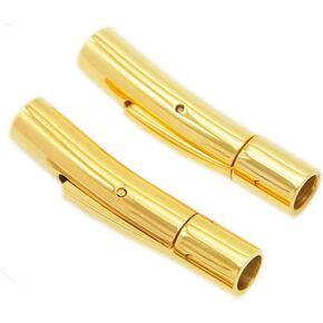 AKOAK Stainless Steel Jewelry Connector 2/4/6 mm Hole Tube Hook Clasps for DIY Leather Cord Bracelet Necklace Cord Ends Snap Lock,Pack of 2 (Black, 4 mm)