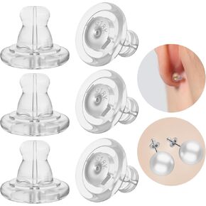 Earring Backs, 18K Gold Silicone Earring Backs Replacements, 10PCS Silicone Locking Earring Backings for Studs, Hypoallergenice Earring Backs for Adults (Silver)