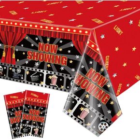 4 Pack Movie Night Tablecloths, 51x87'' Plastic Disposable Rectangle Movie Themed Party Table Covers, Now Showing Tablecloth for Movie Night Theater Red Carpet Birthday Party Decorations Supplies
