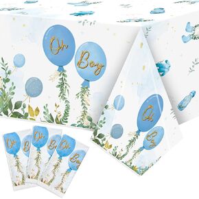 Baby Shower Party Tablecloths - 3Pcs Watercolor Blue Table Cloth, Baby Boy Birthday Table Cover, Oh Boy Themed Party Decorations Plastic Disposable Table Cloth for Boy Birthday Gender Reveal Party
