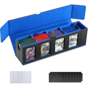 Trading Card Deck Case for 840 Cards, Storage Box with Display Windows for MTG Commander, PTCG, Sport Cards and Other Trading Card Games - Blue