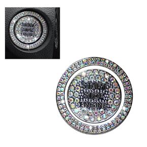 2 PCS Bling Car One-button Start Button Outer Ring Sticker, Sparkling Rhinestones Fully Protect Button Anti-scratch Cover, Self-adhesive Decorative Accessories, Suitable for Cars (White)