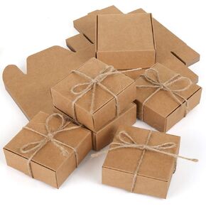 Naler 24 Pcs Kraft Paper Boxes Mini Gift Box DIY Handmade Soap Holder Candy Chocolate Favor Box for Wedding Birthday Crafts Cake Packaging Box Party Favor Gifts Wrapping Box with 20m Hemp Rope