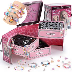 HOLYFUN Bracelet Making Kit with Jewelry Box, Jewelry Making Supplies Kit for Girls, Birthday Gifts for Girls Age 3+