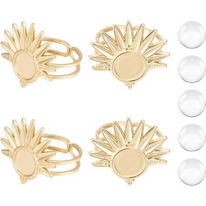 UNICRAFTALE 5 Set Sun Cabochon Ring Blank Rings Pad Ring Settings Tray 8mm Base Ring Golden Open Cuff Finger Rings with 5pcs Glass Cabochons Base Bezel Tray for Rings Jewelry Making