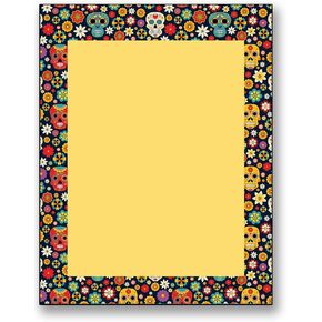 Marigold And Sugar Skulls Stationery - 50 Sheets Letterhead for Halloween & Fall Events