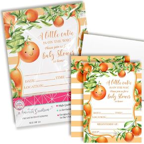 Amanda Creation Little Cutie Baby Shower Invitations, 20 5"x7" Fill-In Cards with Twenty White Envelopes