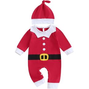 Baby Boy Girl Elf Santa Claus Costumes Infant My First Christmas Outfit Long Sleeve Romper Jumpsuit with Xmas Hat