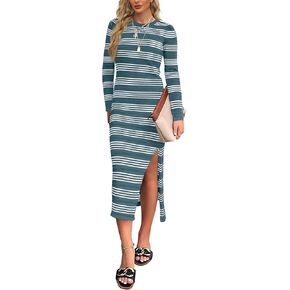 WIHOLL Women's Lightweight Sweater Dress Long Sleeve Side Slit Soft Warm Dresses 2024 Fall Winter Fashion in Saudi Arabia