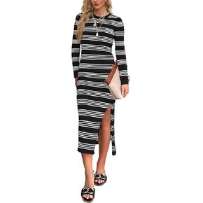 WIHOLL Women's Lightweight Sweater Dress Long Sleeve Side Slit Soft Warm Dresses 2024 Fall Winter Fashion