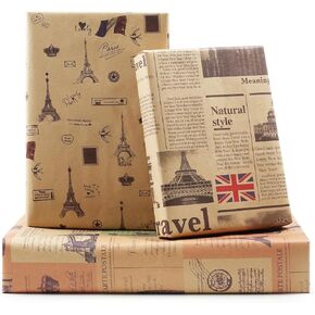 France Paris Eiffel Tower London Vintage Kraft Newspaper Traveller Wrapping Paper, Europe Gift Wrap 6 Sheets Folded Flat 20x28 inches per Sheet for Wedding, Birthday, Bridal Showers, Anniversary