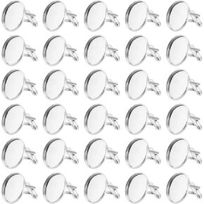 WEBEEDY 30pcs Stainless Steel Cuff Link Base Blanks Round Cabochon Setting Tray for Men Cuff Button DIY Making (20mm),No Cabochon Included