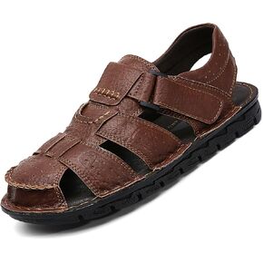 Men's Summer Handmade Leather Sandal Sport Sandals Closed Toe Outdoor Beach Shoes