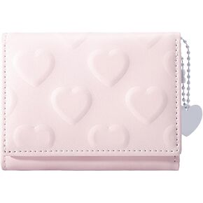 Sunwel Fashion Girls Wallet 3D Heart Embossed Cute Wallet Cash Pocket Card Holder ID Window with Heart Charm for Women (PINK)