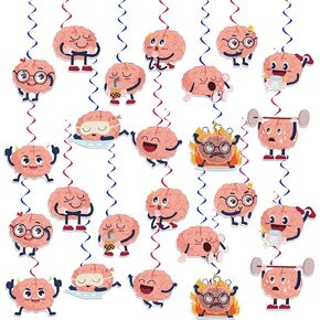 24 Pieces Brain Hanging Swirls Funny Brain Streamers Cute Hanging Decorations Ceiling Swirls for Brain Birthday Party Decorations Party Supplies Baby Showers Decorations