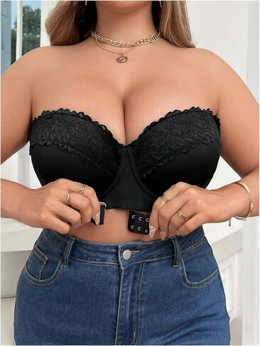 MakeMeChic Women's Strapless Bra Front Closure Lace Underwire Bandeau Bra in Saudi Arabia