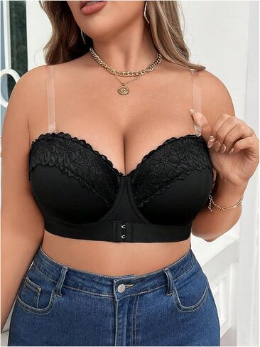 MakeMeChic Women's Strapless Bra Front Closure Lace Underwire Bandeau Bra in Saudi Arabia