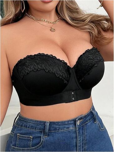 MakeMeChic Women's Strapless Bra Front Closure Lace Underwire Bandeau Bra in Saudi Arabia