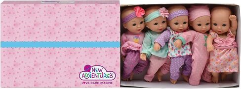 New Adventures Little Darlings: دمى Little Sweeties مقاس 8 بوصات - 5 عبوات - مجموعة دمى أطفال مع ملابس أنيقة باللون الوردي والأرجواني والأخضر، للأعمار من عامين فما فوق in Saudi Arabia