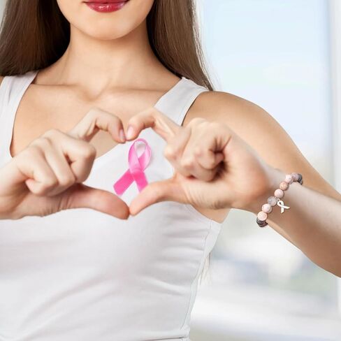 Long tiantian Breast Cancer Bracelets Breast Cancer Gifts for Woman Breast Cancer Awareness Accessories Pink Braided Rope Bracelet Natural Stone Bead Ribbon Charm Bracelets in Kuwait