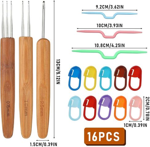 16Pcs Dreadlock Crochet Hook for Hair Loc Needle for Dreads Durable 0.75mm 1mm 2.5mm Dreadlock Crochet Needles with Interlocking Tool for locs Locking Hair Extensions Tool for Weaving Braid Craft in Saudi Arabia