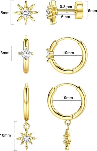 FIASASO 925 Sterling Silver Flat Back Earrings Set for Multiple Piercing Dainty Hypoallergenic Gold Huggie Flat Back Stud Earrings for Women Trendy Cute Flatback Earring Stacks for Sensitive Ears Screw Back Earrings 3 Pairs in Saudi Arabia