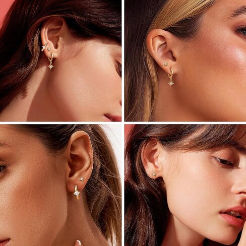 FIASASO 925 Sterling Silver Flat Back Earrings Set for Multiple Piercing Dainty Hypoallergenic Gold Huggie Flat Back Stud Earrings for Women Trendy Cute Flatback Earring Stacks for Sensitive Ears Screw Back Earrings 3 Pairs in Saudi Arabia