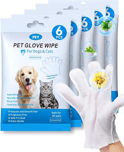 Cleaning Wipes Gloves for Dog and Cat,Pet Bathing Wipes Cleaning & Deodorizing,Dog Wipes for Body Paws Butt Daily Care,Cat Grooming Wipes Cleaning Fur Traveling Rinse Free,12PCS/2PACK in Saudi Arabia