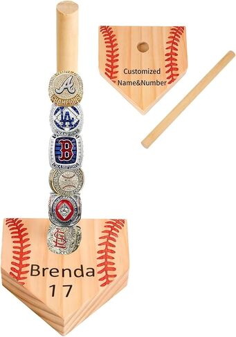 Wooden Stacked Baseball Softball Tournament Championship Ring Display Holder with Engraved Laces,Baseball Gifts for Kids,Friends,Ball Lovers,Man Cave Decor in Saudi Arabia
