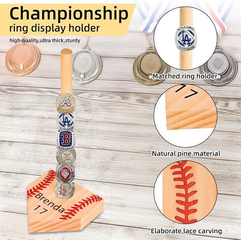 Wooden Stacked Baseball Softball Tournament Championship Ring Display Holder with Engraved Laces,Baseball Gifts for Kids,Friends,Ball Lovers,Man Cave Decor in Saudi Arabia