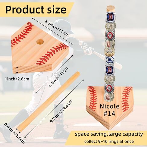 Wooden Stacked Baseball Softball Tournament Championship Ring Display Holder with Engraved Laces,Baseball Gifts for Kids,Friends,Ball Lovers,Man Cave Decor in Saudi Arabia