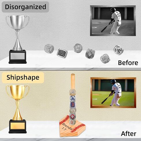 Wooden Stacked Baseball Softball Tournament Championship Ring Display Holder with Engraved Laces,Baseball Gifts for Kids,Friends,Ball Lovers,Man Cave Decor in Saudi Arabia