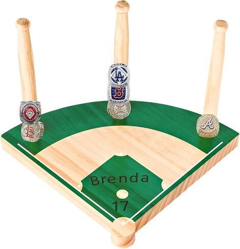 Wooden Stacked Baseball Softball Tournament Championship Ring Display Holder with Engraved Laces,Baseball Gifts for Kids,Friends,Ball Lovers,Man Cave Decor in Saudi Arabia