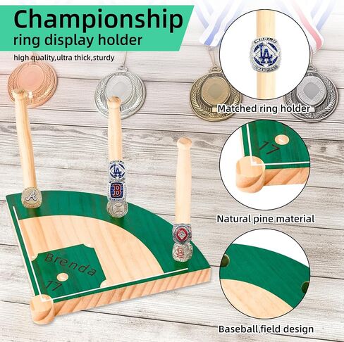 Wooden Stacked Baseball Softball Tournament Championship Ring Display Holder with Engraved Laces,Baseball Gifts for Kids,Friends,Ball Lovers,Man Cave Decor in Kuwait