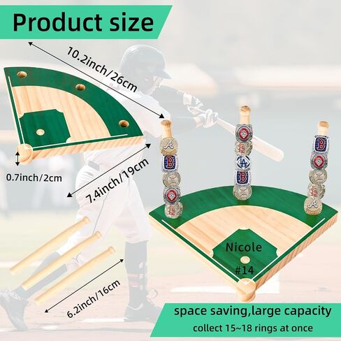 Wooden Stacked Baseball Softball Tournament Championship Ring Display Holder with Engraved Laces,Baseball Gifts for Kids,Friends,Ball Lovers,Man Cave Decor in Kuwait