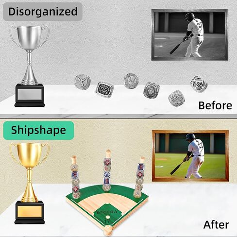 Wooden Stacked Baseball Softball Tournament Championship Ring Display Holder with Engraved Laces,Baseball Gifts for Kids,Friends,Ball Lovers,Man Cave Decor in Kuwait