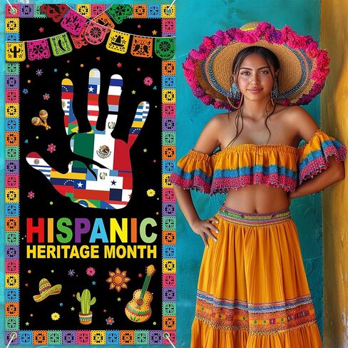6x2.9 Ft Hispanic Heritage Month Door Cover Decorations,National Latino Heritage Month Decoration Door Banner Spanish Heritage Month Decoration,Mes De La Herencia Hispana Banner Classroom Office Home in Saudi Arabia