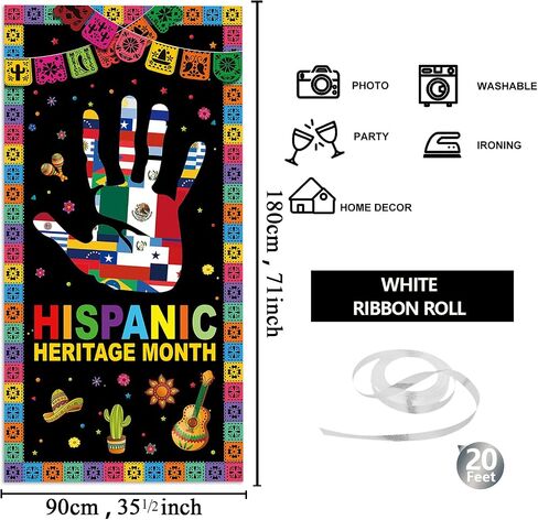 6x2.9 Ft Hispanic Heritage Month Door Cover Decorations,National Latino Heritage Month Decoration Door Banner Spanish Heritage Month Decoration,Mes De La Herencia Hispana Banner Classroom Office Home in Saudi Arabia