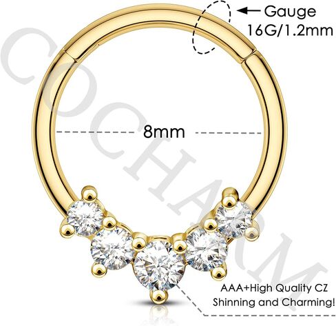 COCHARM Hinged Sparkling Septum Ring for Women 16g Heart Clear CZ Helix Daith Earrings Seetl/Gold/Rose Gold in Saudi Arabia