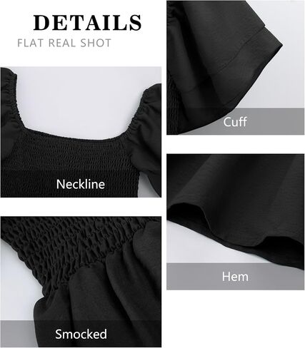 Women's Summer Peplum Tops Square Neck Ruffle Trim Short Sleeve Blouse Smocked Top Dressy Casual Shirts in Saudi Arabia
