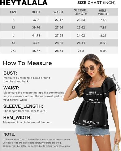 Women's Summer Peplum Tops Square Neck Ruffle Trim Short Sleeve Blouse Smocked Top Dressy Casual Shirts in Saudi Arabia