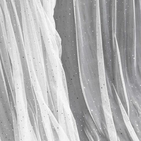 Homiest Glitter Tulle Fabric Rolls with Star Moon Sequin, 1 Yard x 54 Inch Wide Tulle Bolt White Tulle Rolls Bulk, Tulle Netting Fabric for Tutu Skirt Bridal Veil Wedding Arch Party Decorations in Saudi Arabia