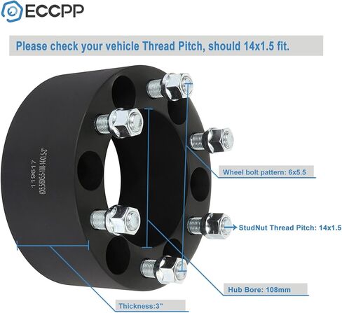 ECCPP 4PCS 6 Lug 6x139.7mm Wheel Spacers 6x5.5 to 6x5.5 14x1.5 108mm CB 3" Compatible with for K1500 for Suburban for K2500 for Savana 1500 for Sierra 1500 in Saudi Arabia