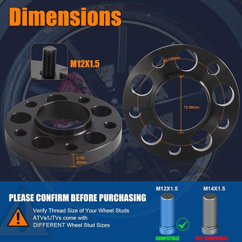 GAsupply 2PCS Wheel Spacers 5x120mm, 20mm Hubcentric Forged Spacer Hub Bore 72.56mm Thread Pitch M12x1.5 with Lug Bolts, for E36 E46 E90 E92 E60 318i 323i 325i 328i 330i 335i 525i 545i Z3 Z4 Z8 M3 in Kuwait