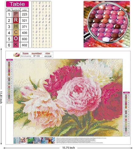 Woteilus Diamond Art Kits for Adults Flowers: Floral Diamond Painting Artwork,Round Diamond Painting Kits for Adults Gem Art Kit Large Peonies 16 x 12 Diamond Painting Kits August 2024 in Saudi Arabia
