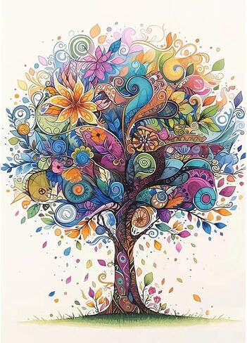 Sanjee Tree of Life Diamond Painting Kits for Adults, 5D Diamond Art Kits Round Full Drill Diamond Dots Paintings Diamond Painting for Home Wall Decoration Gift 12x16inch in Saudi Arabia