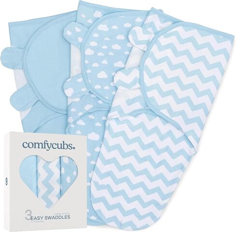 Comfy Cubs Swaddle Blanket Baby Girl Boy Easy Adjustable 3 Pack Infant Sleep Sack Wrap Newborn Babies (Small 0-3 Months, Blue) in Kuwait