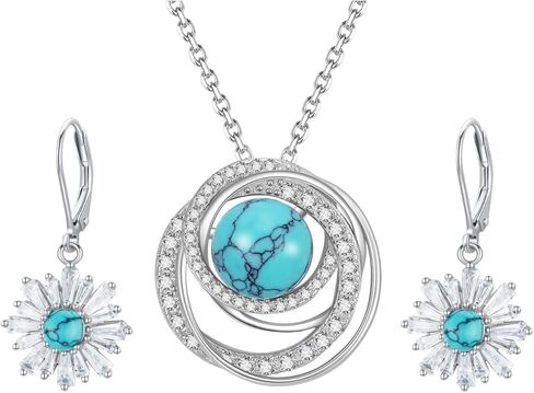 Turquoise Jewelry Set Jewelry for Women,925 Sterling Silver Earrings and Necklaces for Women, Pendant Gifts for Her Wife Moms Grandma Mother's Day Memorial Day Christmas in Saudi Arabia